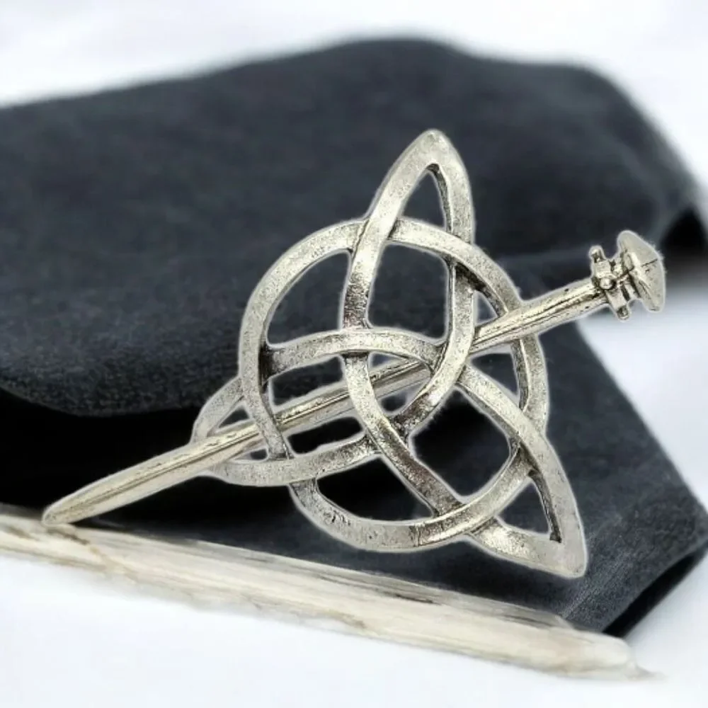 Silver Celtic Knot Hair Pin Triquetra Irish Viking Stickpin Barrette Accessories